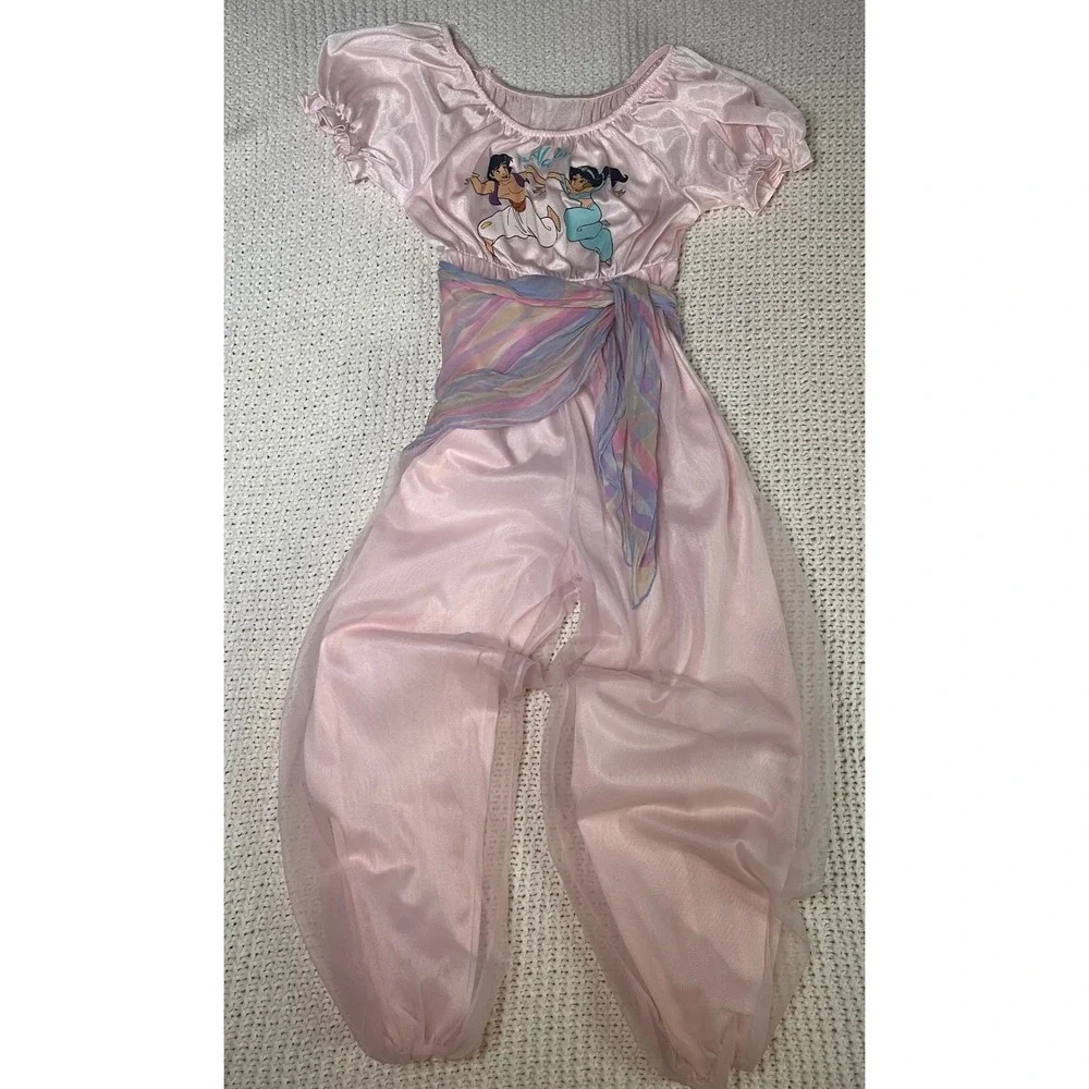 VTG 1pc Disney Aladdin Jasmine Jumpsuit Costume Pink Girls Sz8 PJ's Harem Pants